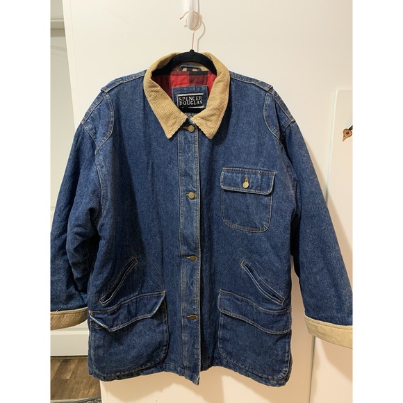 Vintage Denim Chore Barn Coat Womens 2X Blue 90s Spencer Douglas Jean Jacket - Picture 1 of 14